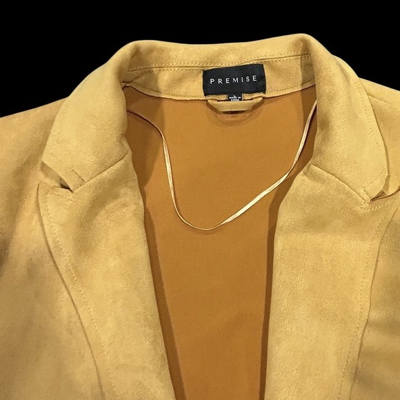 Premise Jacket Women's Large Golden Vegan Suede Faux Leather Open Front Pockets - Picture 3 of 9